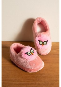 Resim Albishoes Kız Çocuk Panduf Ev Patiği Pamuk Astarlı Baykuş Figür Ev Kreş Ayakkabısı Sevimli Baykuş Pudra 