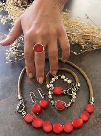 Resim Doğaltaş Gümüş Kök Mercan Taşlı Set 