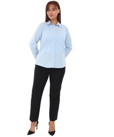 Resim Lady Majestic Cotton Klasik Büyük Beden Ofis Gömlek - Mavi 