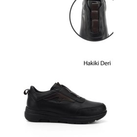 Resim Gönderi(r) Kadın Siyah Dilden Lastikli Hakiki Deri Comfort Ayakkabı 