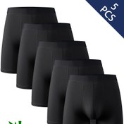 Resim 5 adet Bambu Lif Erkek Uzun Kutulu Külot, Orta Bel, Siyah, Nem Çeken ve Nefes Alabilen, Tüm Mevsimler İçin Rahat Kalıp, Spor ve Günlük Giyim için İdeal, Nefes Alabilir İç Çamaşırı | Basit Tarz | Nem Çekme Malzemesi 