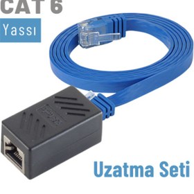 Resim Irenis CAT6 Kablo Uzatma Seti. Yassı Ethernet Kablo ve Ekleyici 1 M-Mavi 