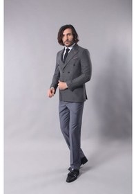 Resim Wessi Kruvaze Slimfit Gri Ceket Siyah 