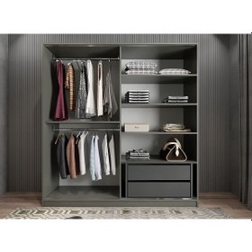 Resim Star Sürgü Kapaklı Gizli Çekmeceli Dolap Gardırop Füme Beyaz 140 Cm 