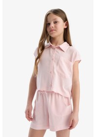 Resim DeFacto Kız Çocuk Cropped Fit Pamuklu Kısa Kollu Gömlek D7644A825SMPN638 