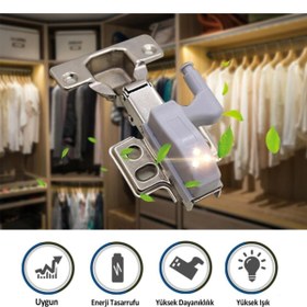 Resim rennway Gardrop Mutfak Dolap Içi Sensörlü Led Işık Aydınlatma 2li Menteşe Üstü Enerji Tasarruf Lamba 