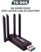 Resim TE DOS 4 Antenli Kablosuz İnternet Sağlayıcı USB WiFi Wireless Adaptör Çift Bantlı 1200m 