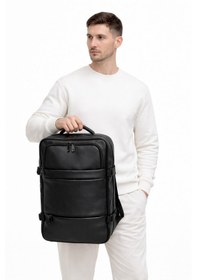 Resim Laptop Sırt Çantası 17.3" İnç Genişletilebilir Siyah Seyahat Uyumlu Usb Aparatlı Deri Görünümlü Siyah 
