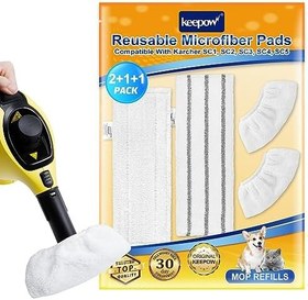 Resim KEEPOW Kärcher buharlı temizleyici aksesuarı EasyFix SC 1, SC 2, SC 3, SC 4, SC 5 için mikrofiber bez seti, iyileştirilmiş malzeme inatçı lekeleri giderir (2 zemin başlığı + 2 el başlığı) 