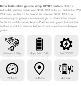 Resim Skyjet Katlanabilir Elektrikli Bisiklet Nitro Pro 250 W Yeşil Disk Frenli Güçlü Motor 