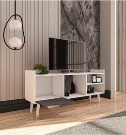 Resim Leo Tv Ünitesi Beyaz-Antrasit Televizyon Konsolu 140 Cm Ekonomik 