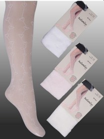 Resim 1'li Kız Çocuk İnce Kalp Desen Detaylı Külotlu Çorap Pembe-1252 Pembe 