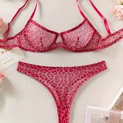 Resim Kadınlar İçin Şeffaf Leopar Desenli Çamaşır Takım - Ayarlanabilir Askıl Bikini Sütyeni & Düşük Bel Tanga Külot, Partiler ve Günlük 