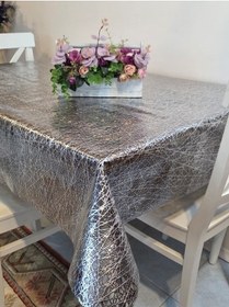 Resim İthal Silinebilir Pvc Masa Örtüsü Kaymaz Tabanlı, Kumaş Görünümlü Pvc Masa Örtüsü İthl024 Gümüş 