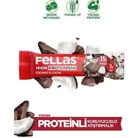 Resim Fellas Yüksek Protein Bar - Hindistan Cevizi 45g x 12 Adet 
