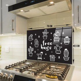 Resim Decorita Cam Ocak Arkası Koruyucu | Free Hugs - Siyah Fon | 