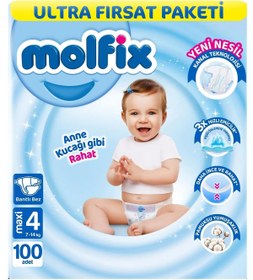 Resim Molfix Bebek Bezi 4 Beden Maxi Ultra Fırsat Paketi 100 Adet - Standart / Standart 