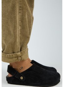 Resim Lina Kadın Hakiki Deri Düz Arkadan Bantlı Sabo Terlik-10492 Siyah 