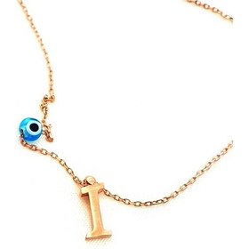 Resim Nazar Boncuklu Için Harfi Gümüş Rose Kolye 