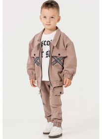 Resim Çift Cepli Fermuarlı Su Geçirmez 3 Parça Erkek Çocuk Ceketli Takım Vizon 