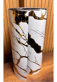 Resim 60cm X 3 Metre Tek Parça Yapışkanlı Rulo Gold Mermer Desenli Duvar Paneli Kağıdı Silinebilir Tjjc Altın - Beyaz 