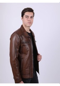 Resim New Zaya Leather Erkek Açık Kahverengi Hakiki Deri Ceket (466897737) Açık Kahverengi 