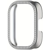 Resim Oldfriend Redmi Watch5 Active Gümüş Tek Sıra Elmas Kasa Çizilmeye Dayanıklı Siyah Altın Aksan 