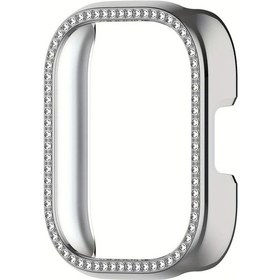 Resim Oldfriend Redmi Watch5 Active Gümüş Tek Sıra Elmas Kasa Çizilmeye Dayanıklı Siyah Altın Aksan 