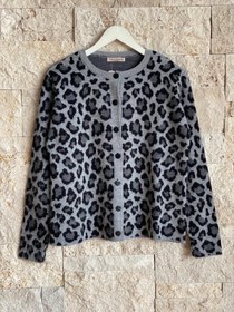 Resim HatunAtila Kadın Triko Leopar Hırka - 25176 - Gri / Standart - Oversize 