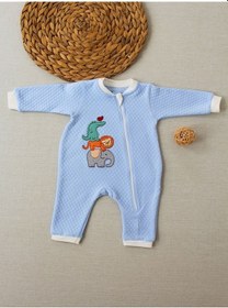 Resim 6-9 12-18 18-24 24-36 Ay Animal Nakışlı Bal Peteği Kumaş Es Fermuarlı Erkek Bebek Tulumu 001 