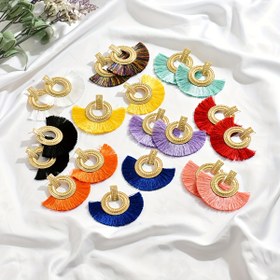 Resim 1 Çift Boho-Şık Püsküllü Fan Küpeler Kadınlar İçin - Canlı & Retro Geometrik Tasarım Paslanmaz Çelik Çivilerle, Günlük Kullanım & Hediye İçin Mükemmel, Çoklu Renklerde Mevcut, İlginç Küpeler 