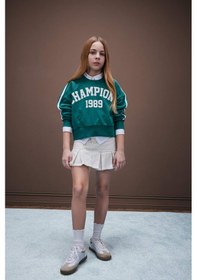 Resim DeFacto Kız Çocuk Relax Fit Bisiklet Yaka Baskılı Sweatshirt D7442A825SPGN259 Yeşil 