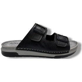 Resim Enova M253-0202-26 Deri Anatomik Soft Çift Bant Erkek Terlik Siyah 