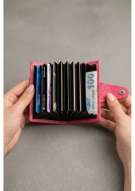 Resim Vanilla Collection İsim Baskılı Hakiki Deri Çıtçıtlı Akordiyon Kartlık & Cüzdan & Portföy Pembe Siyah 