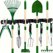 Resim Ev Düzenleme] Ağır Hizmet Tipi Metal Araç Düzenleyici Raf, 4 Yuva & 5 Kancalı - Yeşil & Siyah, Bahçe Araçları, Süpürgeler, Moplar & Garaj Ekipmanları için Duvara Monte Depolama, Araç Düzenleyici Depolama 