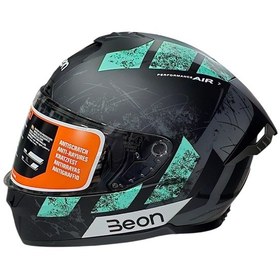 Resim beon B-507 Full Face Motosiklet Kaskı FF06 Siyah Yeşil Gri 