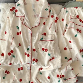 Resim Yeni Geliş, Yüksek Kalite Esnemez Uzun Kollu Kadın Pantolon Takımı - Tatlı Kiraz Desenli, Nefes Alabilen Hafif Günlük Giyim İlkbahar/Sonbahar/Kış İçin İki Parça Takım 