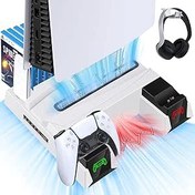 Resim ARyee PS5 Stant, PS5 Aksesuarları, Playstation 5 Konsolu için Soğutma İstasyonu ve Çift Kumandalı Şarj İstasyonu, Soğutma Fanlı Kompakt PS5 Aksesuarları, Denetleyici Şarj Cihazı, Medya Yuvası, Vidalı 