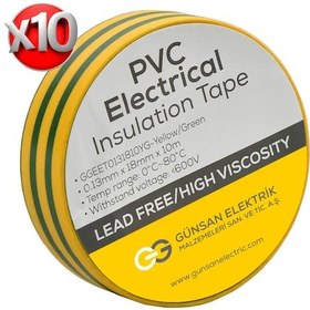 Resim Valta 0.13mmx18mmx10m Elekrik İzolasyon Bandı Sarıyeşil - 10lu Paket 