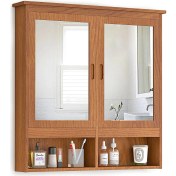 Resim INTERBUILD REAL WOOD Interbuild Meşe Ahşap Aynalıbanyo Duvar Dolabı 100X100X16 cm 