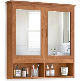 Resim INTERBUILD REAL WOOD Interbuild Meşe Ahşap Aynalıbanyo Duvar Dolabı 100X100X16 cm 
