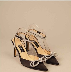 Resim Seç 606 Taş Detayli Saten Topuklu Ayakkabi (9,5Cm) Siyah Saten 