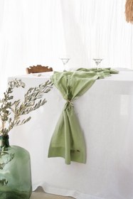 Resim Keten Runner Açık Yeşil - Açık Yeşil / 45x250 