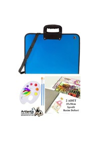 Resim Resim Çantası 35x50 Cm Resim Defteri Palet Fırça Seti 1 Paket Mavi Resim Proje Çantası Fermuarlı Kulplu 37x54 Cm 