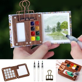 Resim İç Stil için Mini Ahşap El Yapımı Suluboya Boya Saklama Kutusu, Mini Palet, Su Fırçası ve Cımbız Seti İçerir. 8 Veya 15 Renk Tutar, Boyasız Boş Kutu. Taşınabilir Açık Hava Çizim Renk Karıştırma Kutusu, Ahşap Izgara Kutusu ve Ev Dekorasyonu için Mini Şövale. 