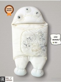 Resim Bebek Kundağı Unisex Bebek Dış Kundak Battaniyesi Uyku Tulumu Hastane Çıkışı Kundak Battaniye Ekru 