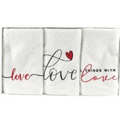 Resim Beyaz Love 3'lü Pamuk El Havlusu / Misafir Havlusu / Mutfak Havlusu (30x50) Kigili