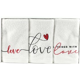 Resim Beyaz Love 3'lü Pamuk El Havlusu / Misafir Havlusu / Mutfak Havlusu (30x50) 