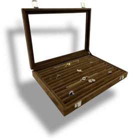 Resim Richbox Yüzük Çantrası Kol Düğmesi Takı Kutusu Alcantara Kahve 