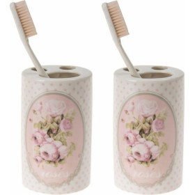 Resim 2 Adet Seramik Diş Fırçalık Bahar Desenli 7x7x11cm Banyo Seti Çok Renkli 